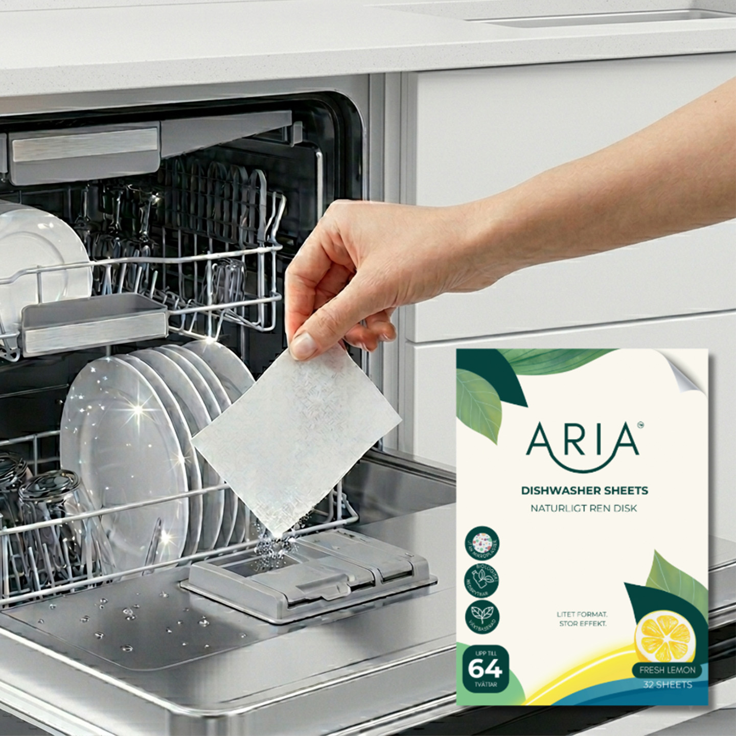 Aria Dishwasher Sheets miljövänligt diskmedel