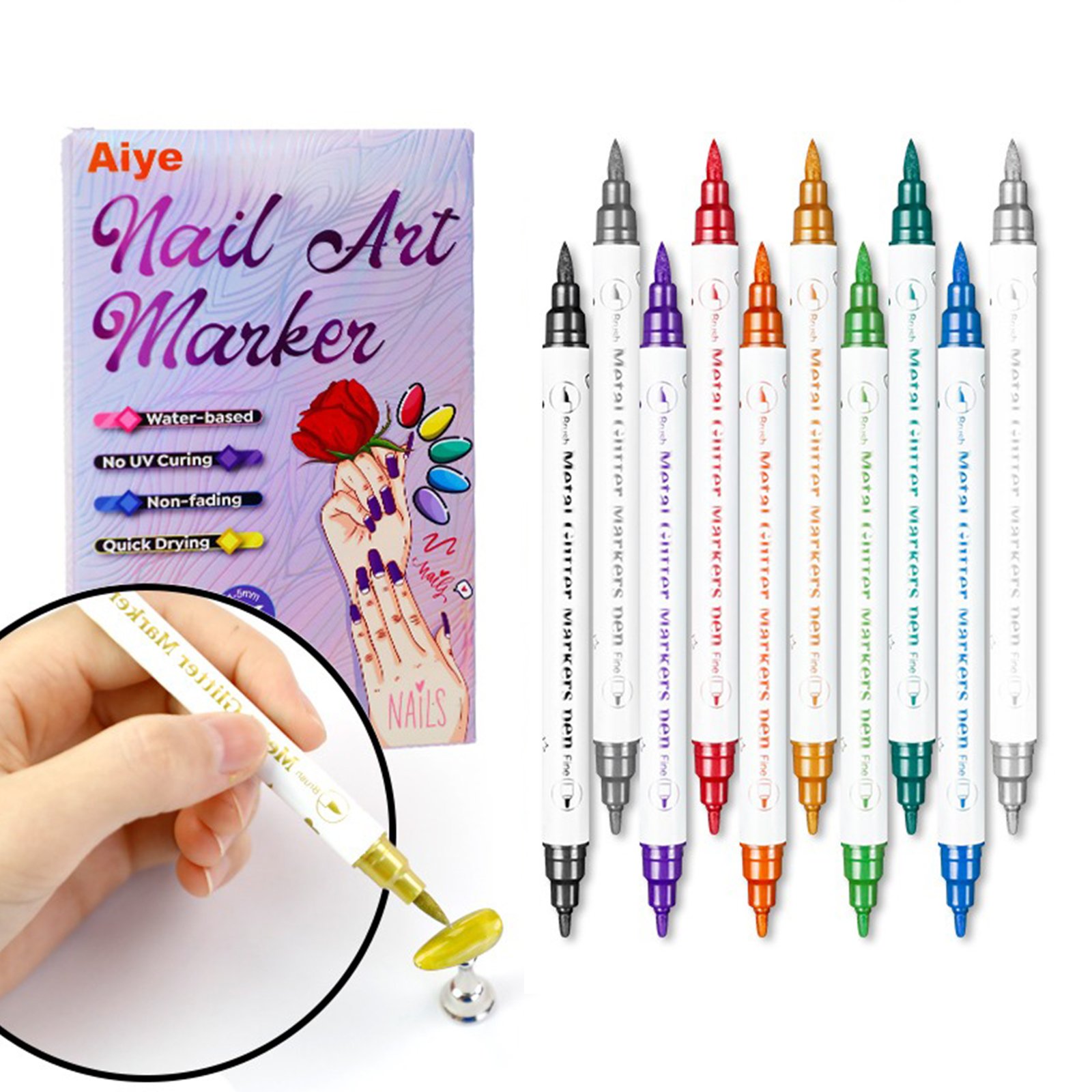 Nail Art Markers med fin och bred spets 10-pack