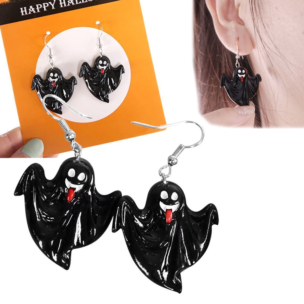 Halloween örhängen i plast 2-pack, välj motiv (spöke/pumpa/skelett)