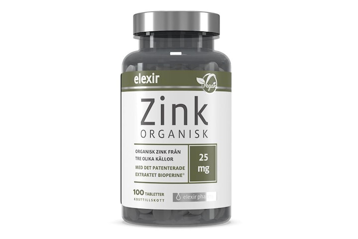 Organisk Zink 25 mg 100 tabletter Elexir Pharma. Fraktfritt vid 150:-
