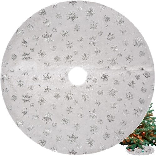 Julgransmatta vit/silver 78 cm polyester med stjärnor och snöflingor