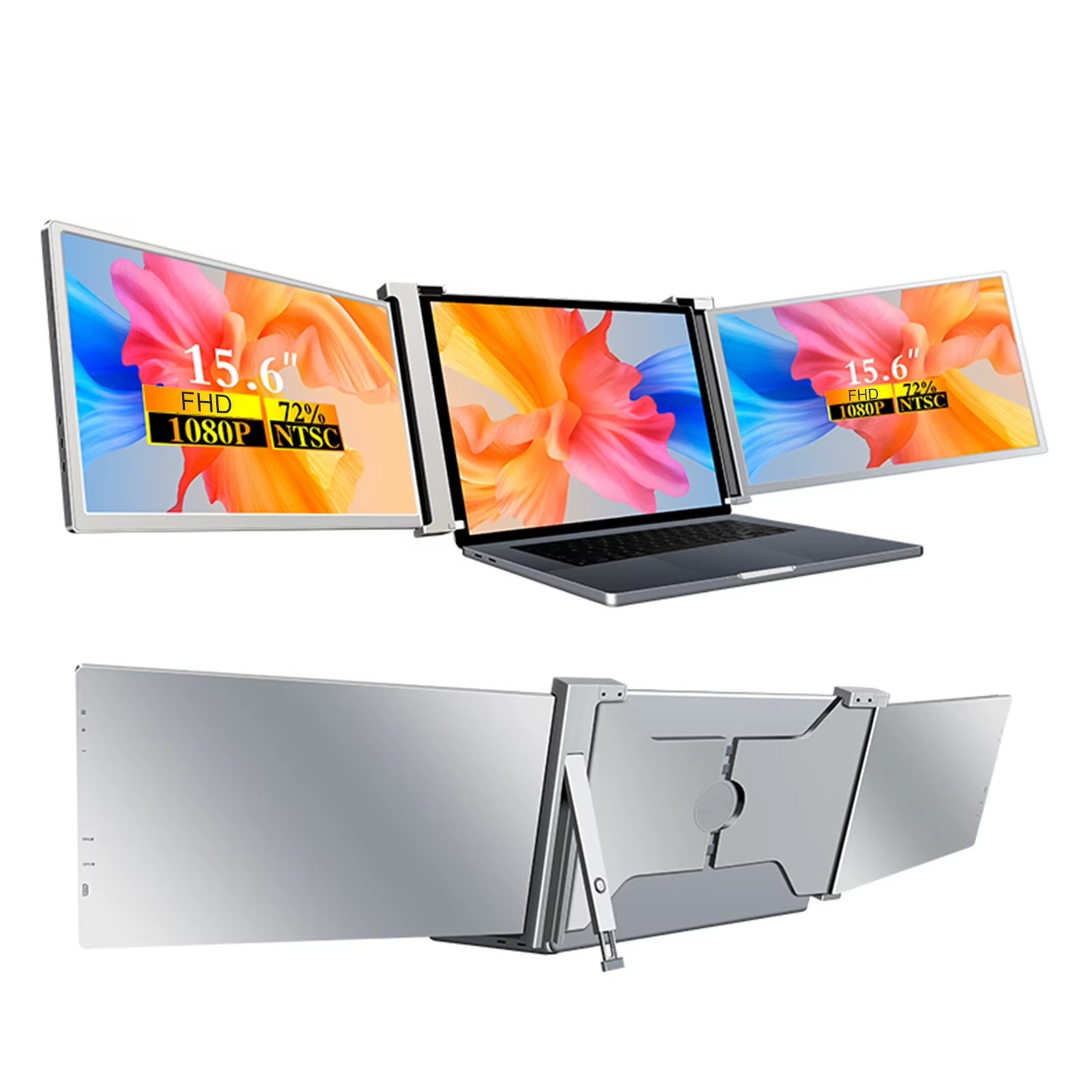 Bärbar trippelskärm 15.6" för laptop Tri-Screen – Full HD 1080p, IPS-panel, portabel monitor kontor spel gaming trading