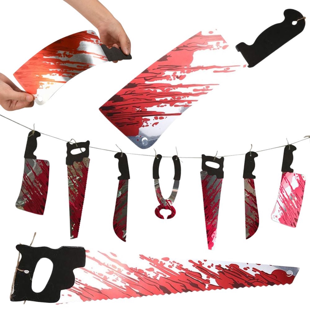Halloween girlang 2 m med blodiga verktyg 8 st, inomhus/utomhus