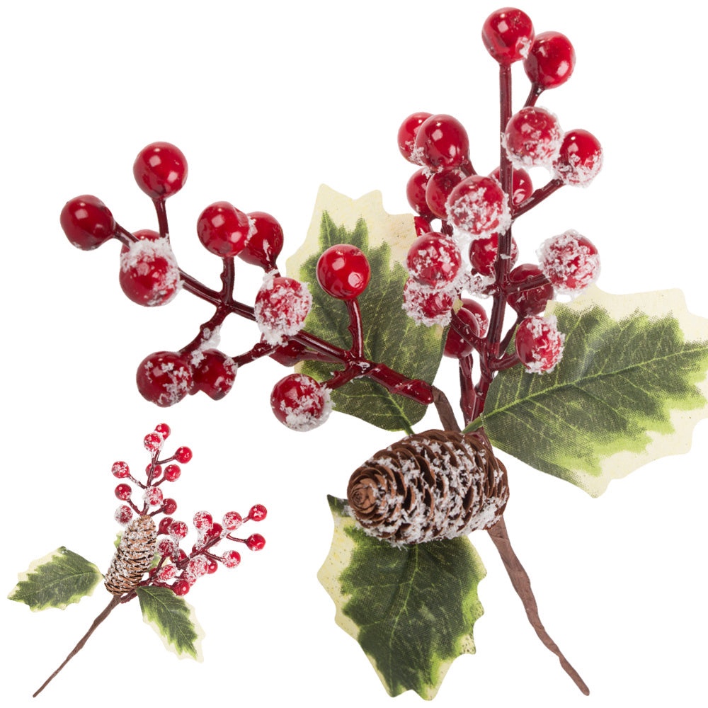 Julkvist dekoration 22 cm med rönnbär kottar och mahonia