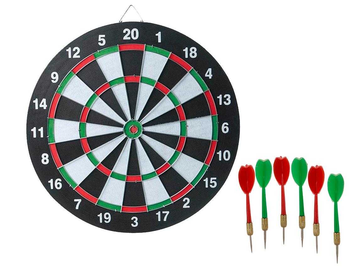 Dobbeltsidig dartskive med 6 piler