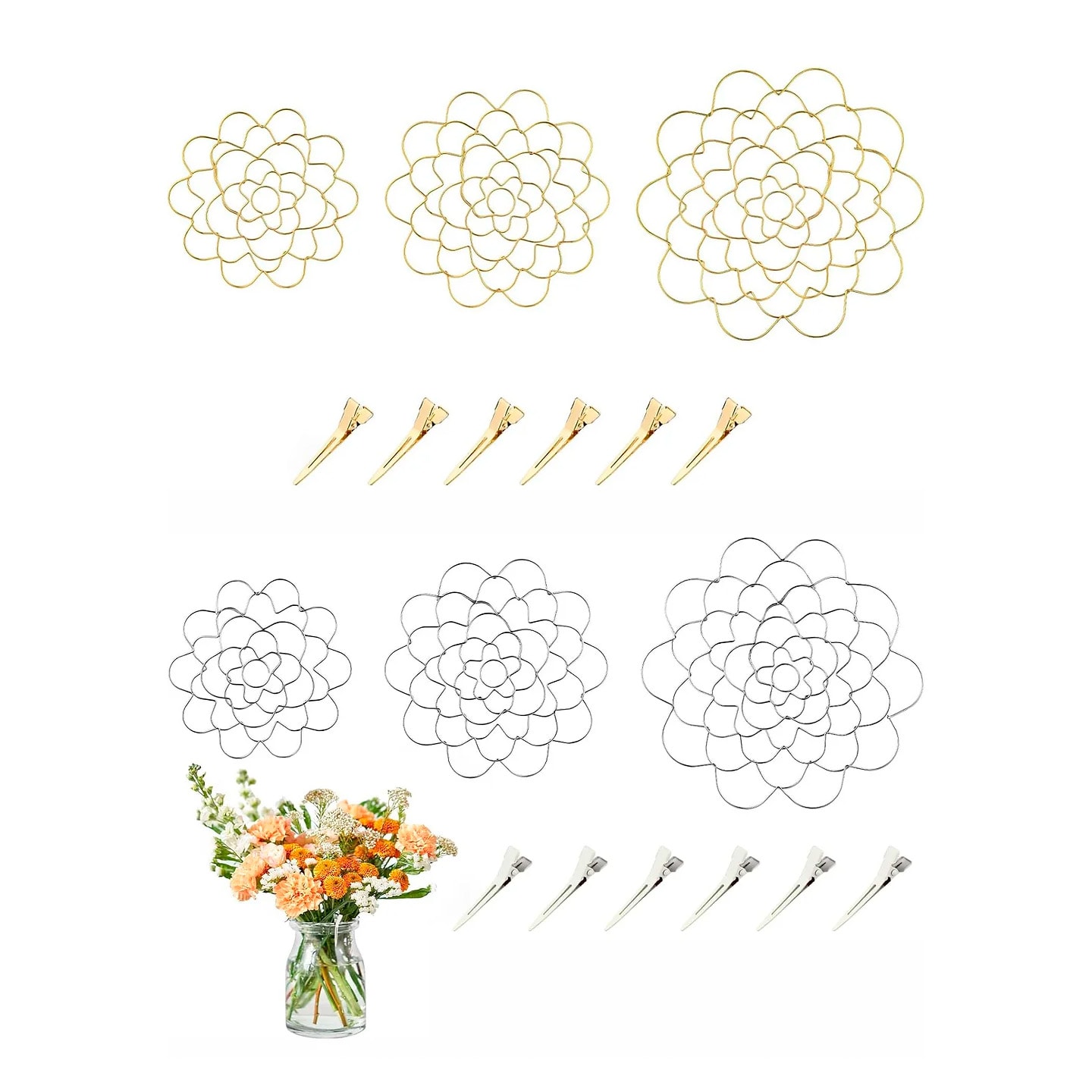 Vaseinnsatser i ulike størrelser inkl. klips for blomsteroppsatser (1 av 9)