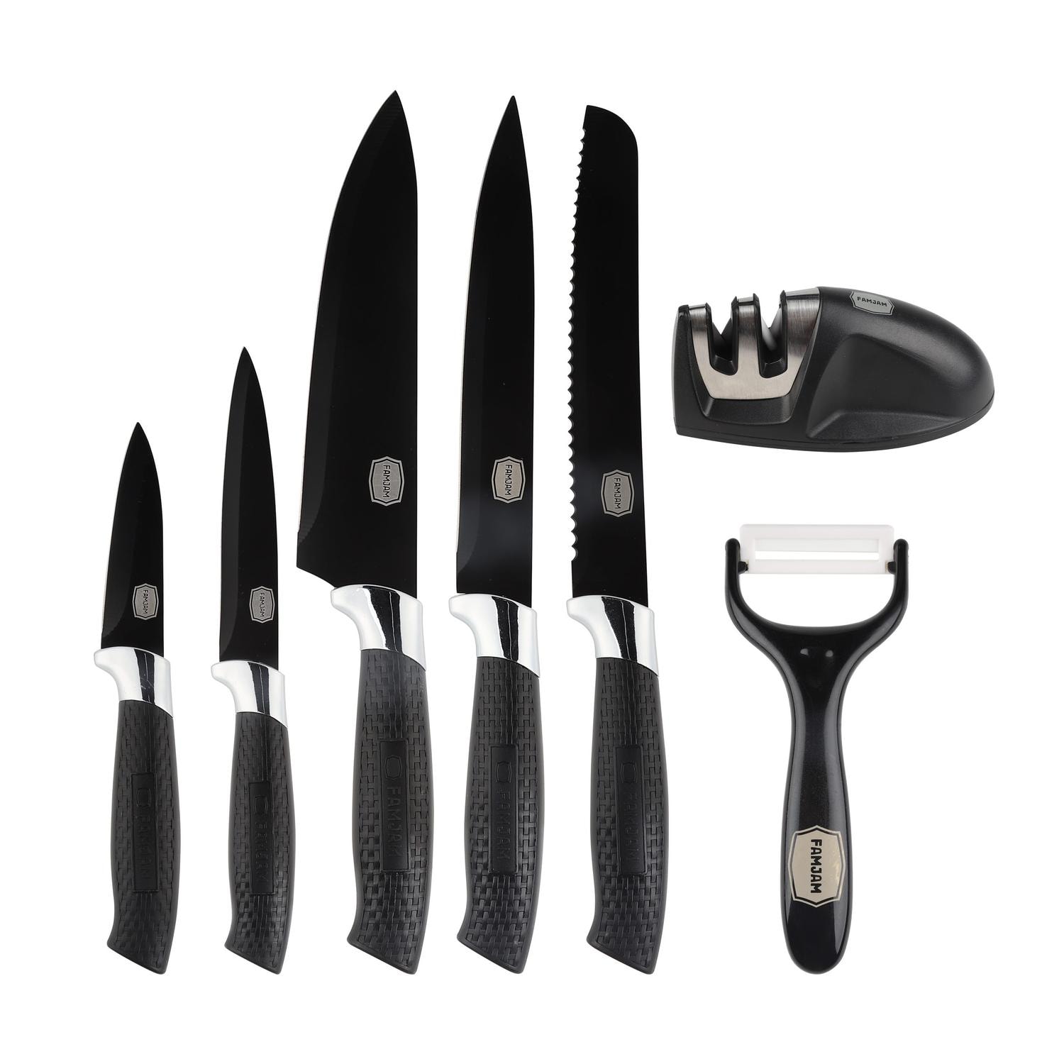 8 Delar Knivset med Ställ för Köket - Köksknivar Skalare och Knivslip Set (4 av 77)