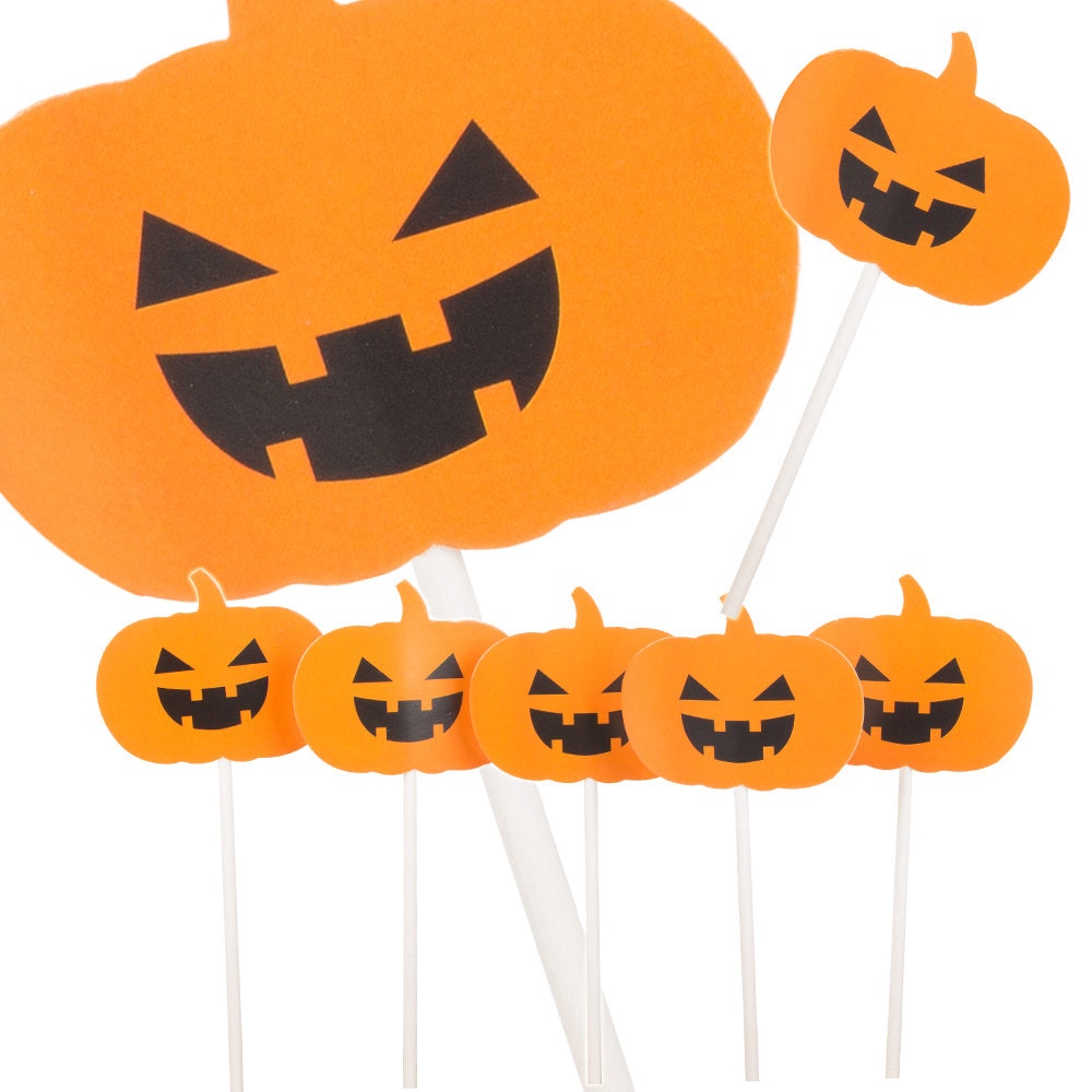 Halloween tårtdekoration på stickor orange 12,5x5,3 cm 5-pack