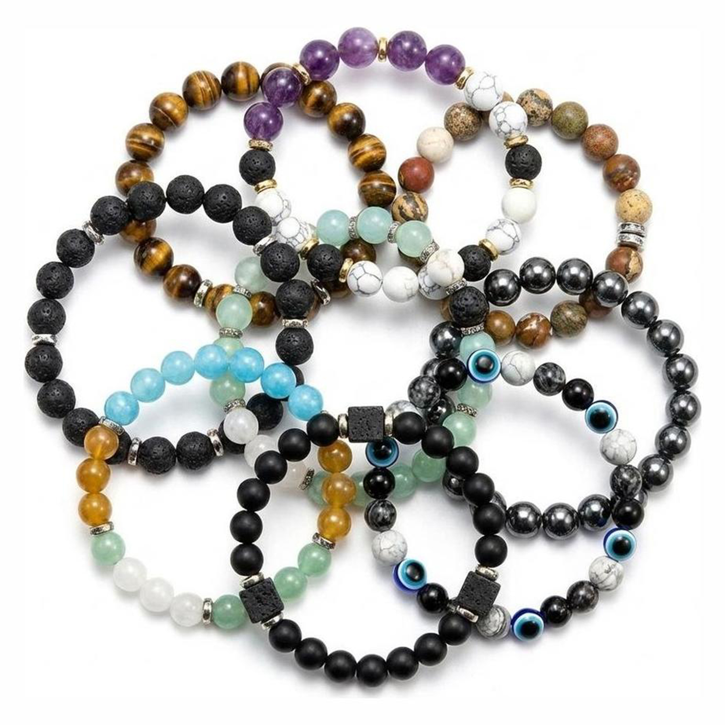 Perlearmbånd i naturstein, 9-pack