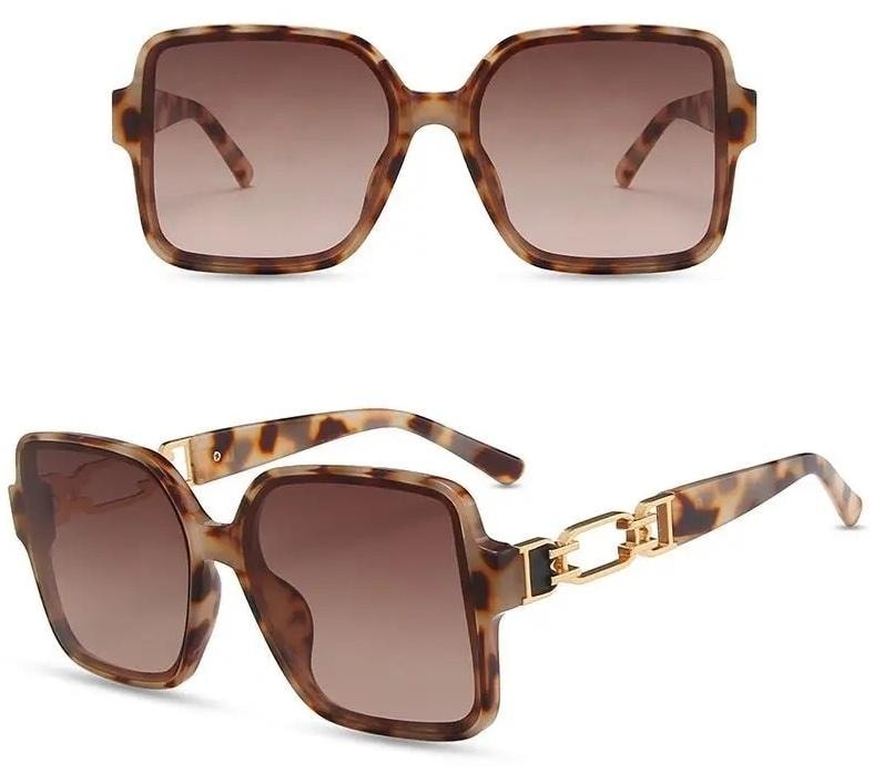 Store luksuriøse solbriller i elegant stil leopardtrykk gull (1 av 2)