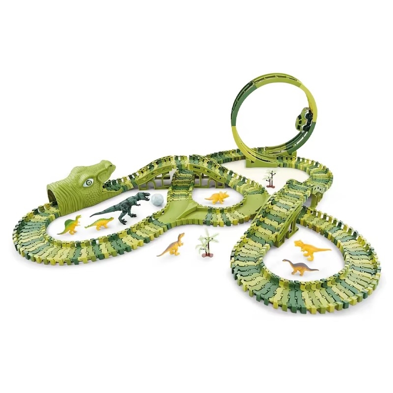 Stor Bilbana Dinosaurie dinosauriebana med bil och 260 delar – flexibel bilbana med dinosaurier, broar och tunnel