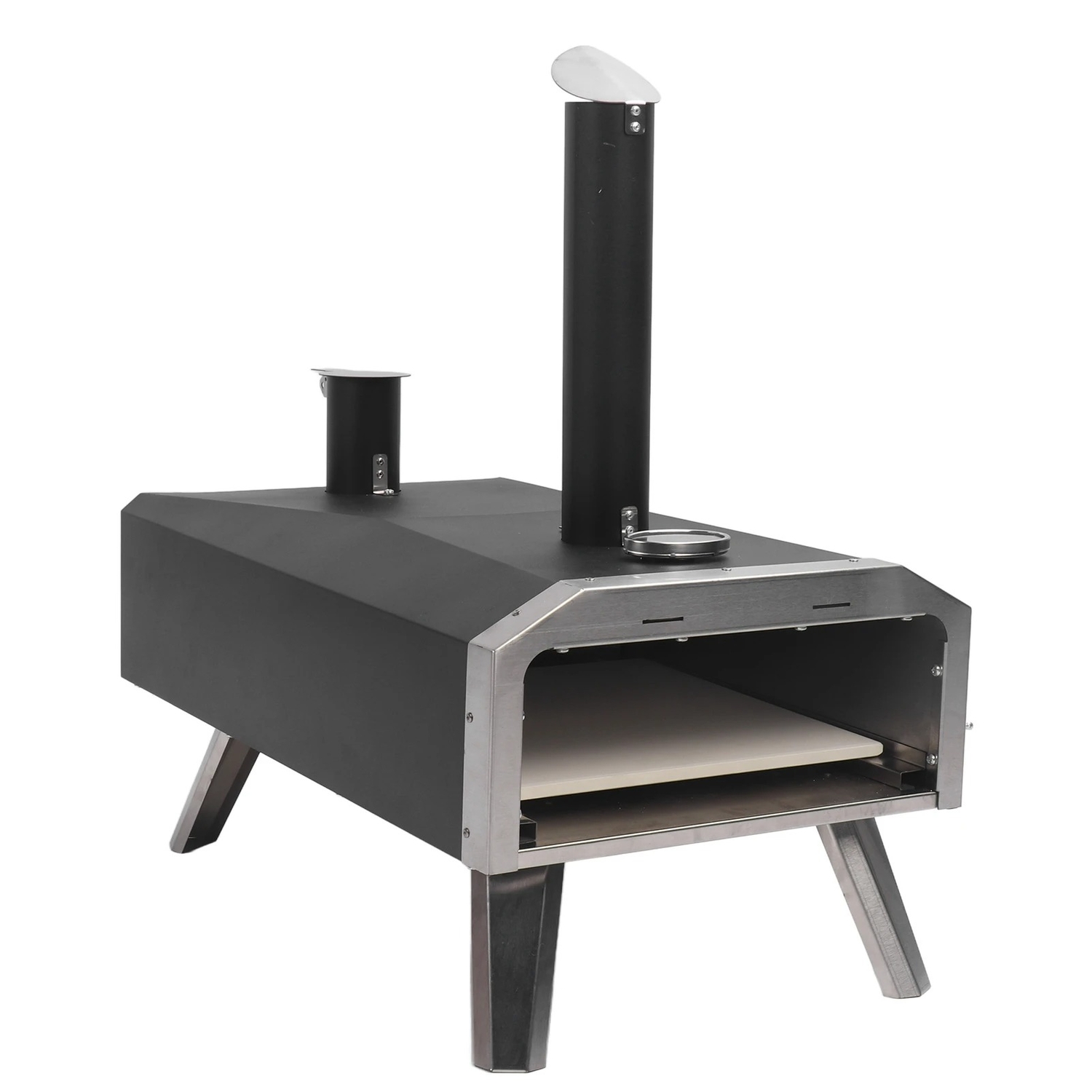 Portabel vedeldad pizzaugn i rostfritt stål – perfekt för trädgården