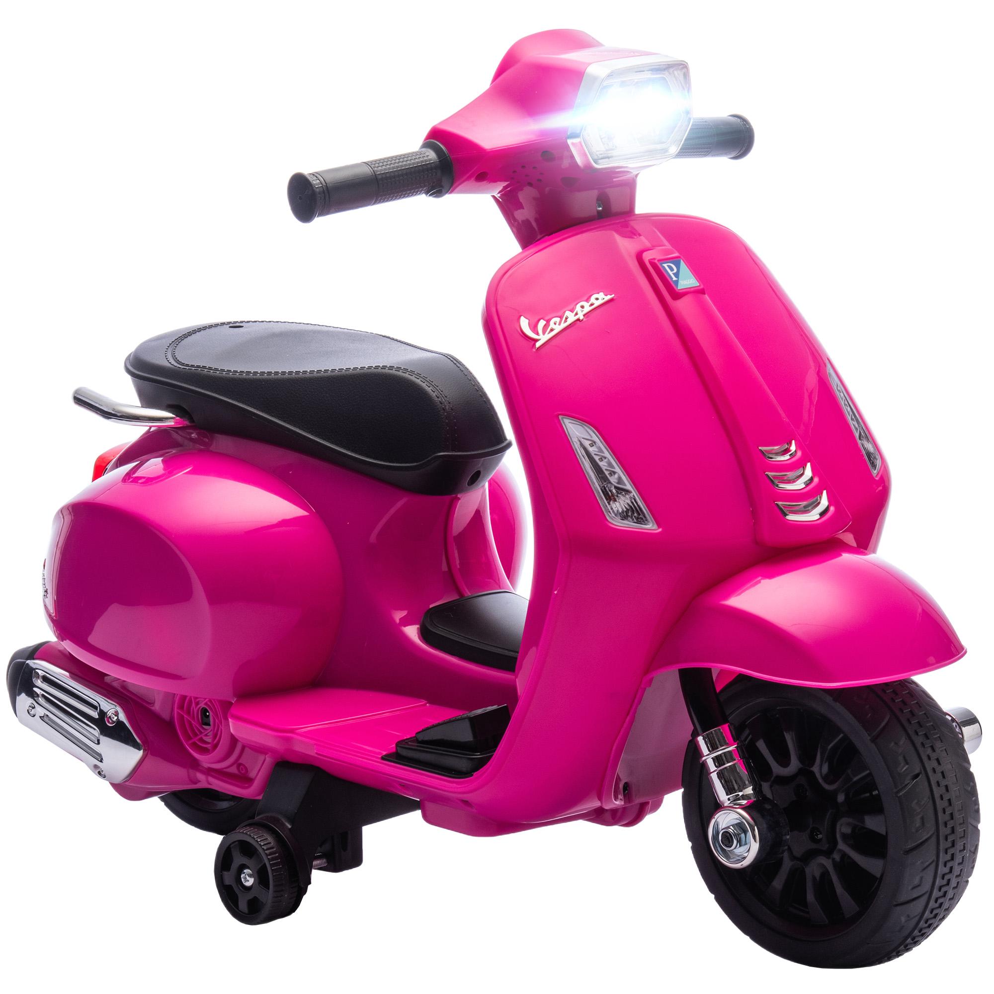 Elmotorcykel för barn Vespa 6V Elmotorcykel med stödhjul, strålkastare, signalhorn för 2-4 år 71 x 37 x 52 cm rosa