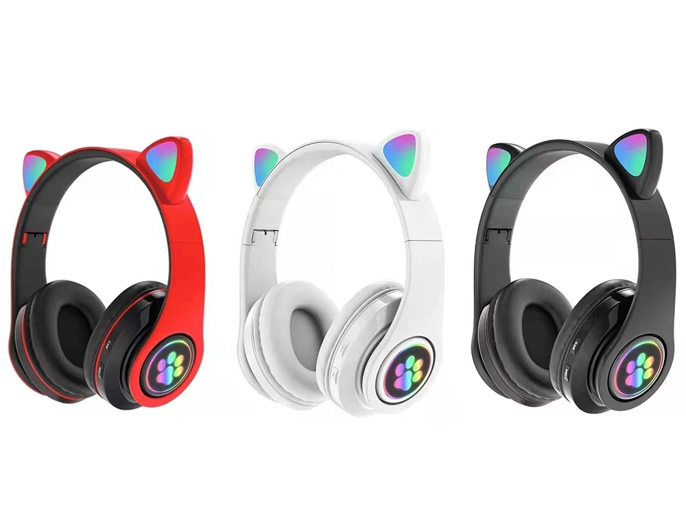 Product Image for Bluetooth Stereo Hörlurar med mikrofon och kattöron / LED ljus
