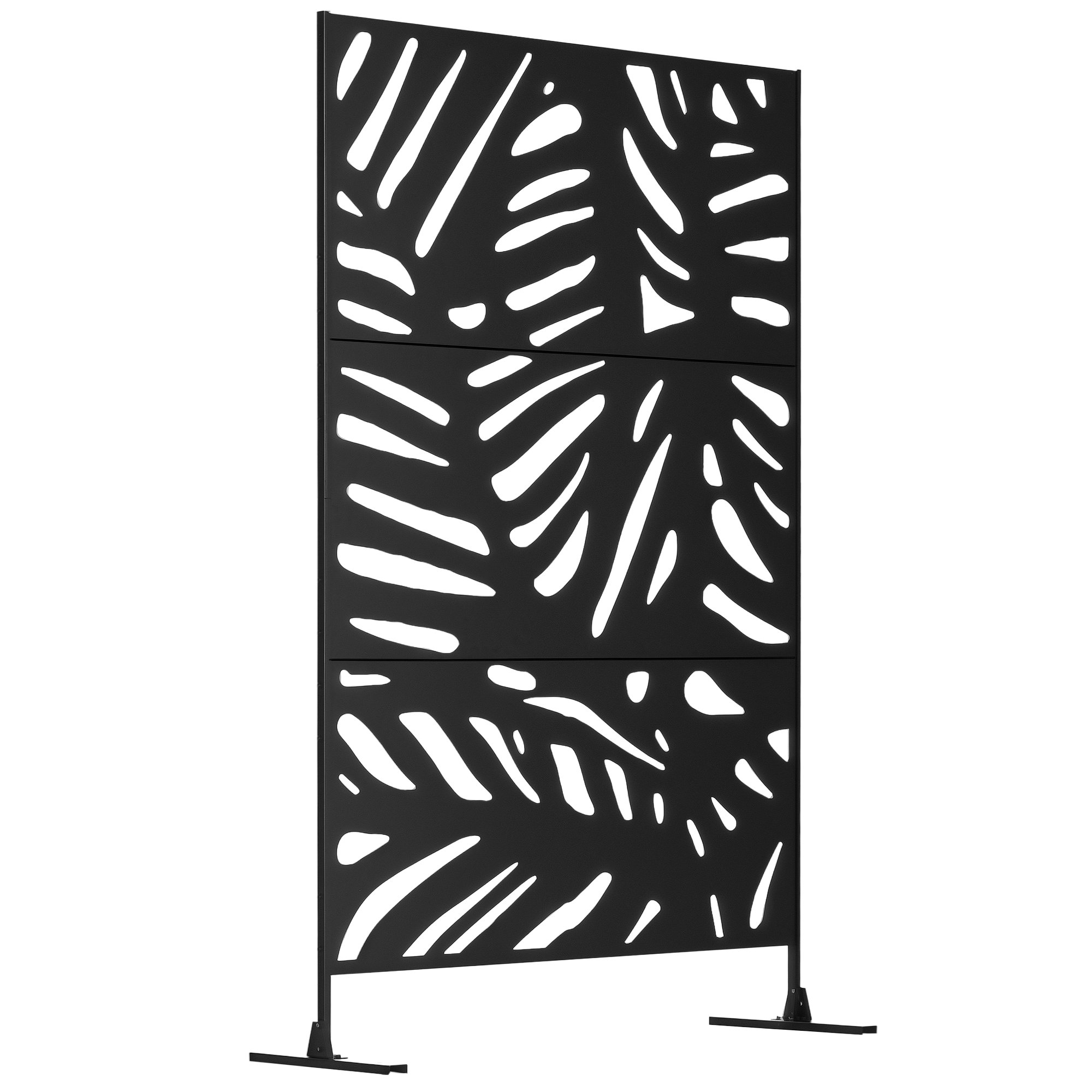 Dekorativt skärmskydd i svart metall för utomhusbruk med växtmotiv - 122 x 45 x 198 cm