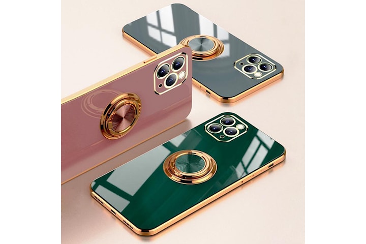 Lyxigt Stilrent skal ‘iPhone 14 Plus‘ med ring ställ-funktion Guld
