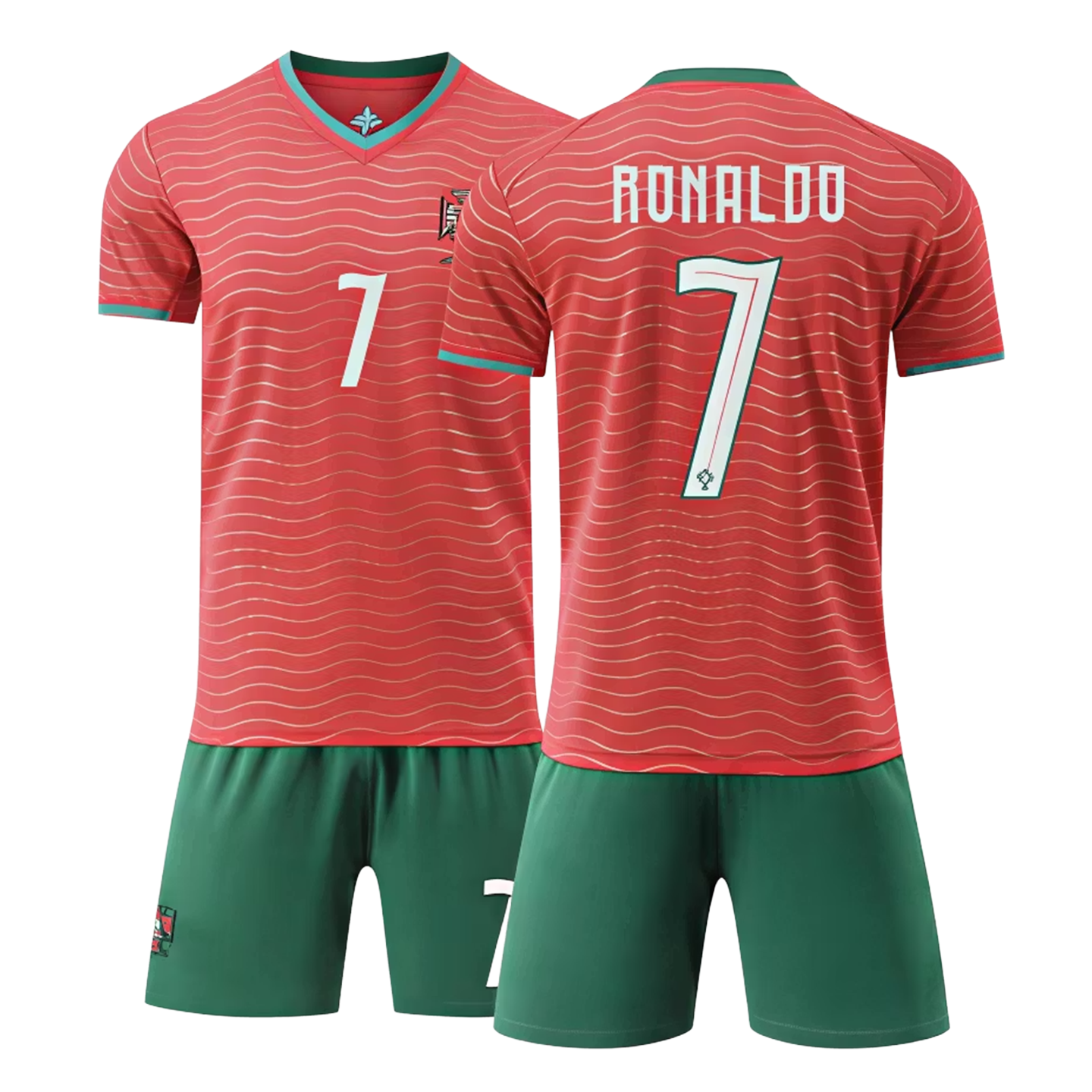 Fotbollsset för barn med spelartröja nr 7 röd/grön