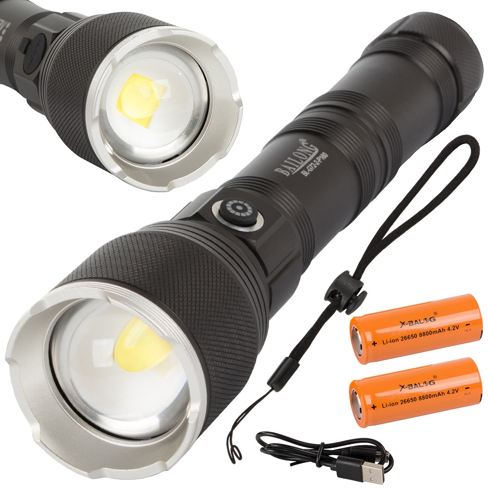 Oppladbar lommelykt - CREE XHP160 LED - 23 cm - Luftfartøy aluminium