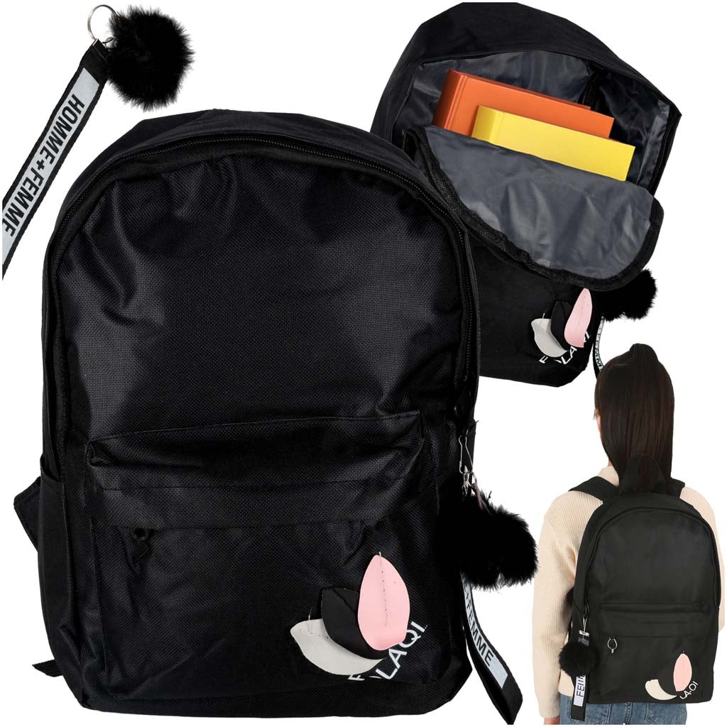 Ungdomsryggsäck svart 9L A4 1 fack 3 fickor polyester 600D