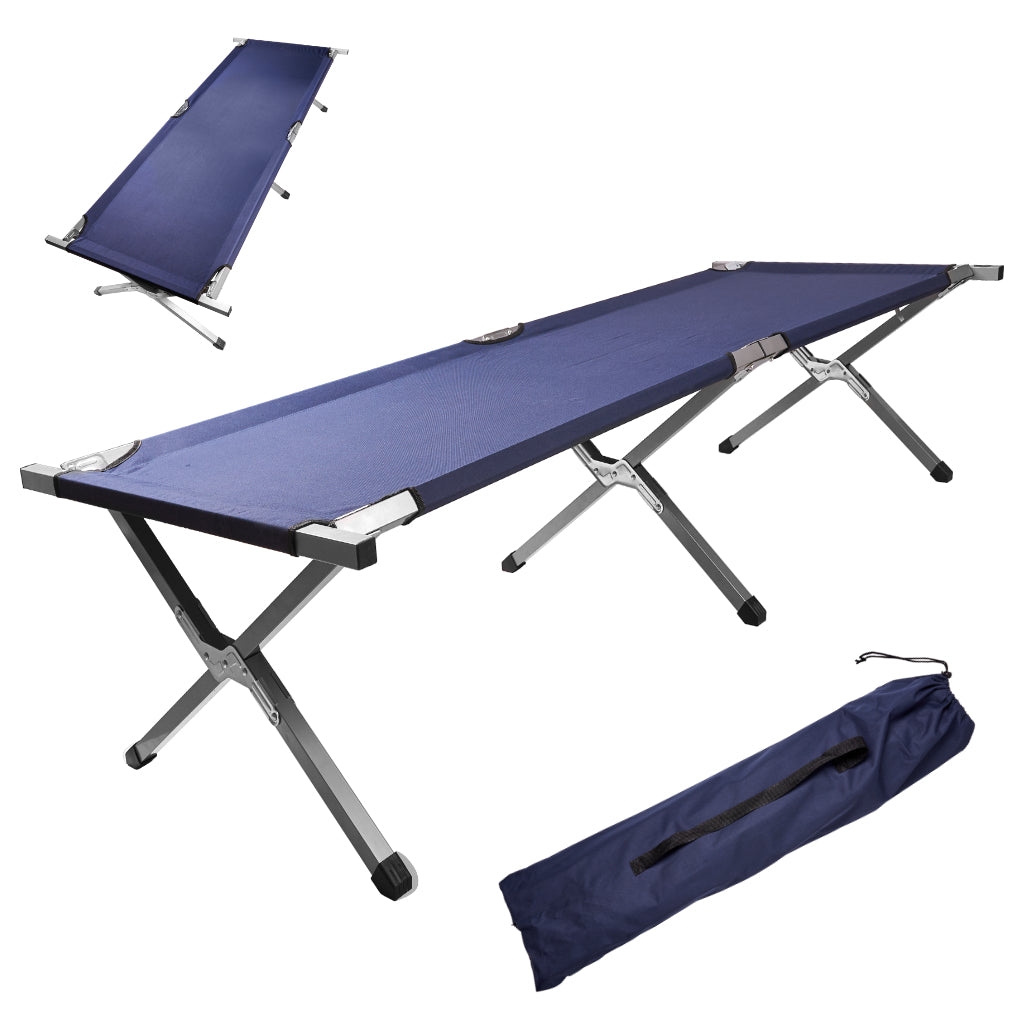 Fällbar campingbädd 190,5x70,5 cm stålram 150 kg mörkblå med väska