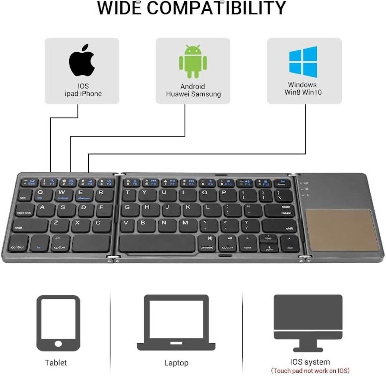 Trådlöst Fällbart Bluetooth Tangentbord med Inbyggd Touchpad (4 av 13)