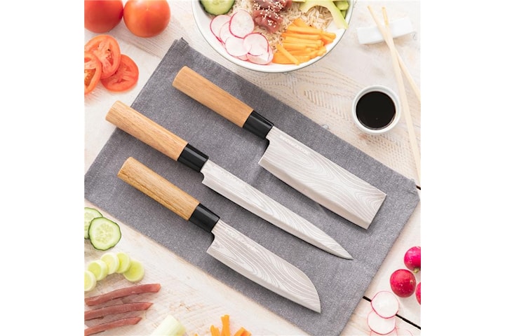 InnovaGoods Knivsett med 3 japanske kniver + veske