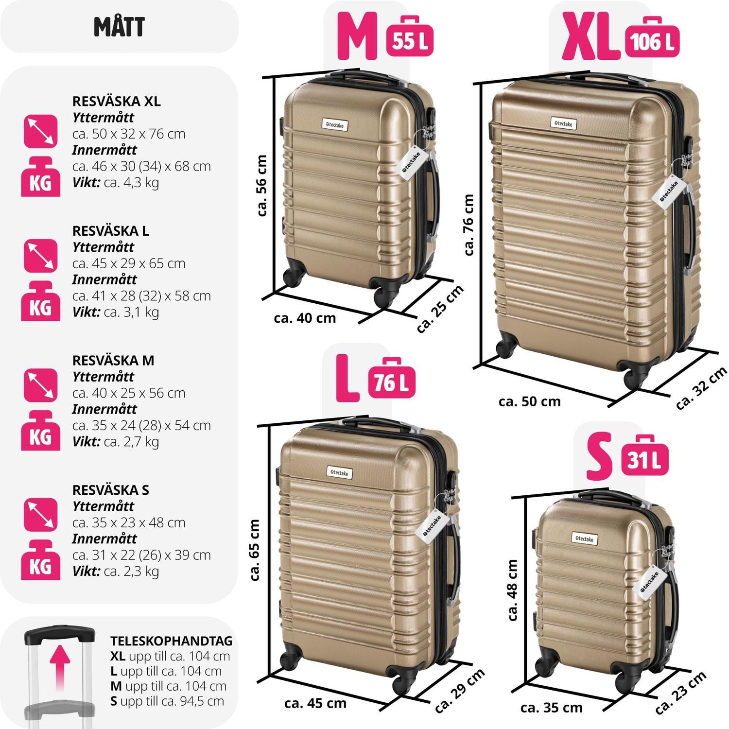 Resväskeset Mila - 4 resväskor, bagage med bagagevåg och namntaggar - champagne (5 av 12)
