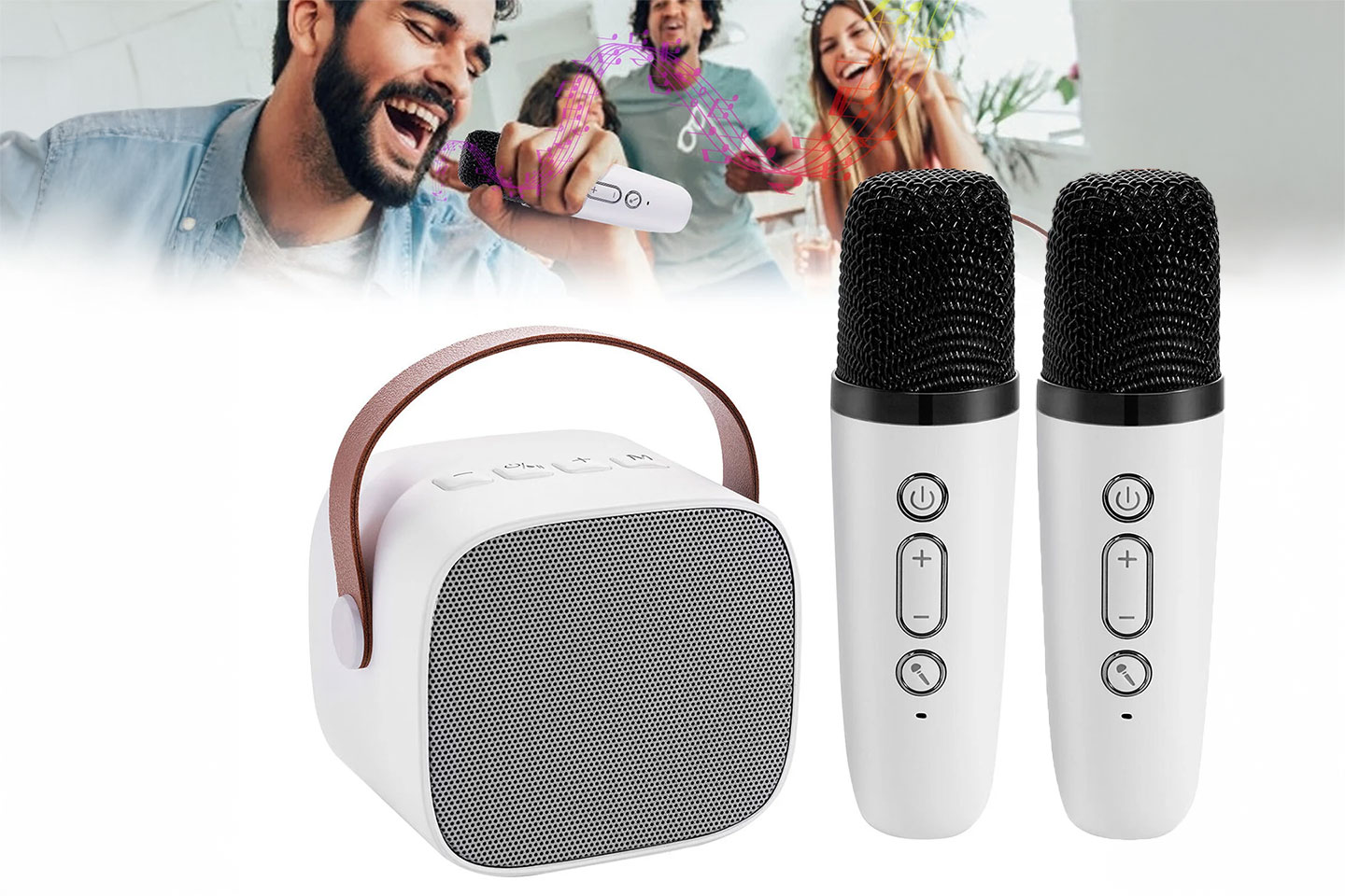 Bærbart karaokehøyttalersett med 2 mikrofoner