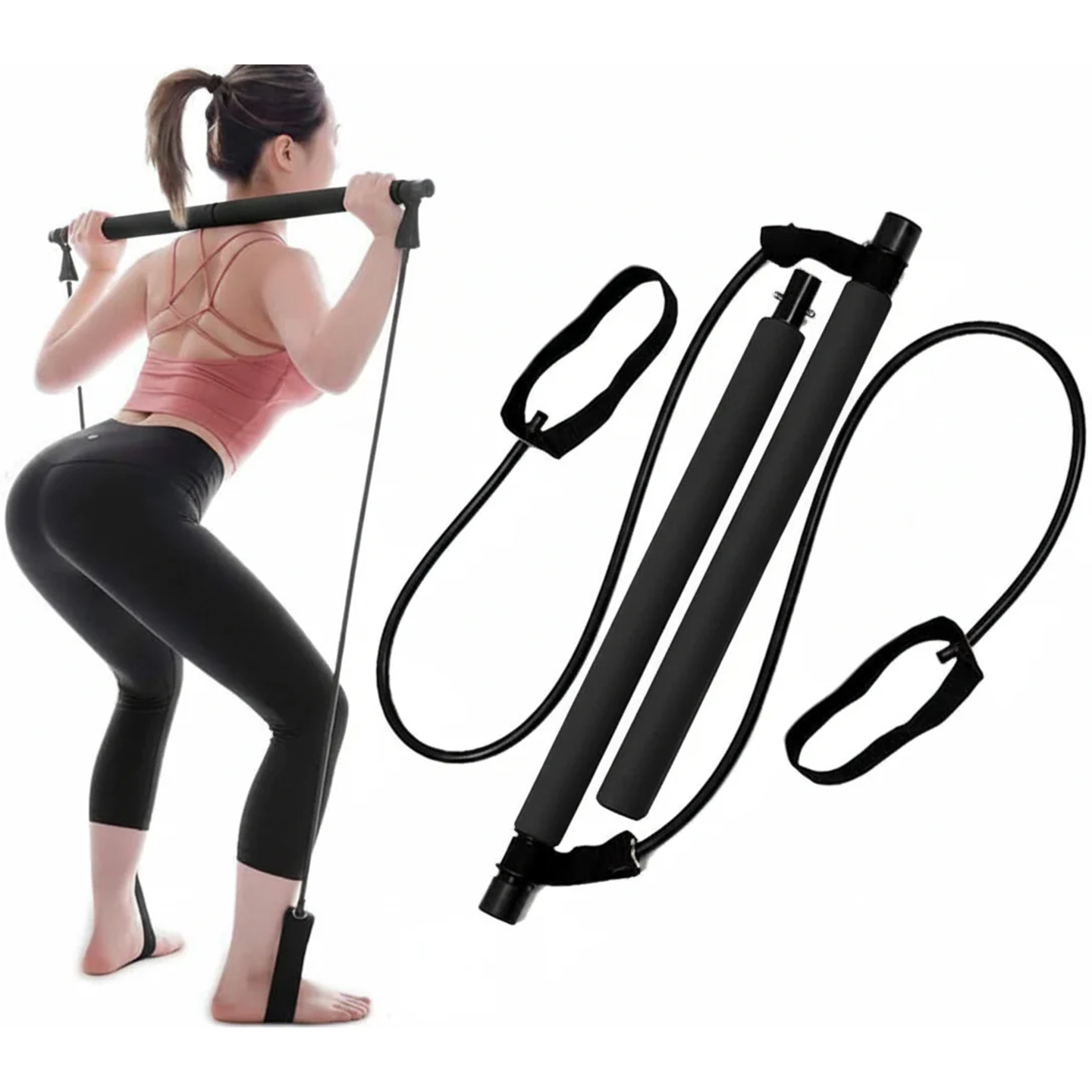 Pilatesstång med motståndsband för helkroppsträning