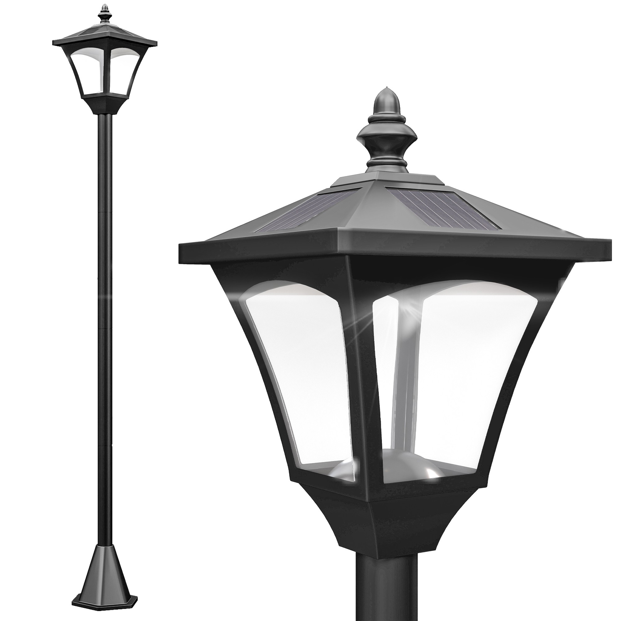 Vattentät IP44 Solcellsdriven LED-trädgårdslampa, 15x15x177 cm, Svart