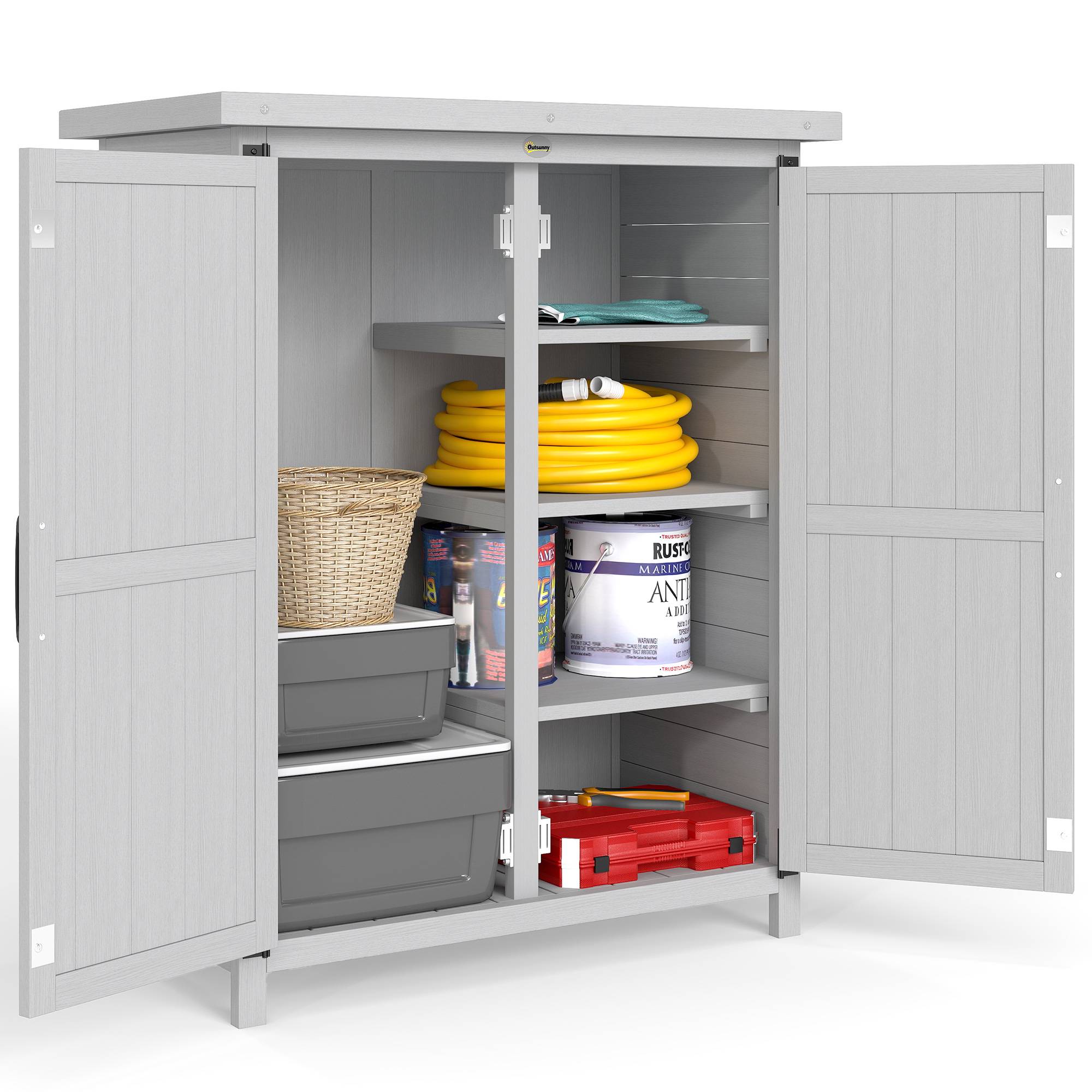 Trädgårdsskjul 75x40x90 cm Verktygsförvaringsskåp med 4 hyllor och 2 dörrar, Grå