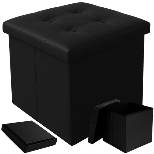 Förvaringspuff fällbar 39L PU-läder 38x38x38 cm svart