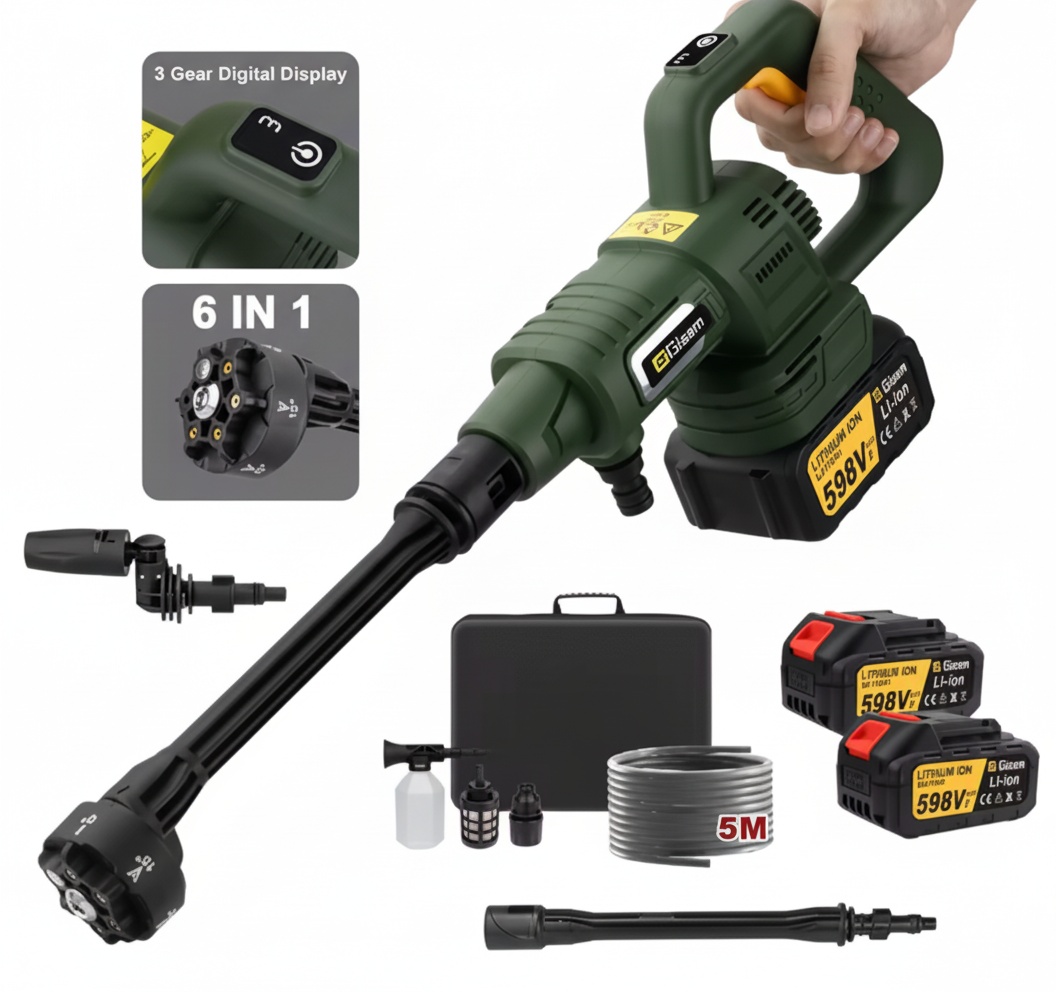 Trådlös Högtryckstvätt 200 Bar – Kompatibel med Makita 18V Batteri – Portabel Batteridriven Tvätt med 2 Batterier, 6-i-1 Munstycke och 5 m Slang
