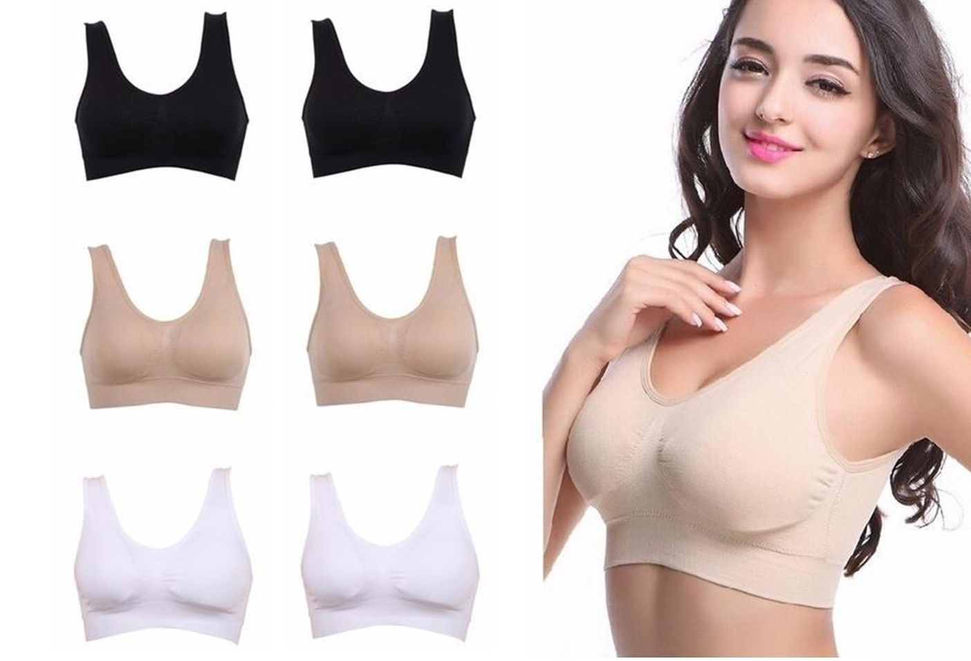 Sømløs trådløs BH i flere farger - 6-pakning