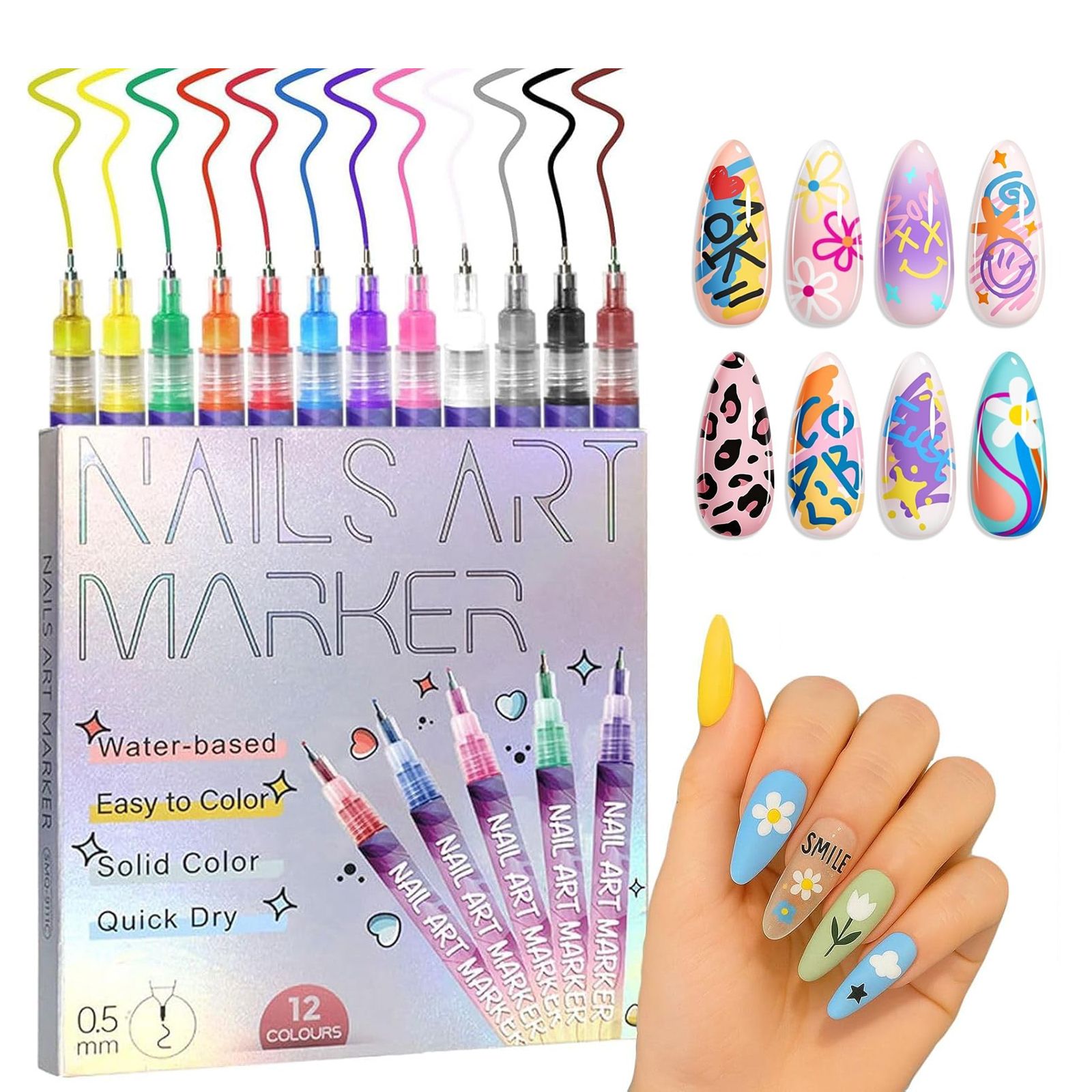Nail Art Markers med fin spiss 12-pak