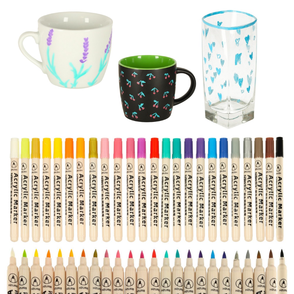 24-pack – Vattenfasta Pennor för Sten, Glas, Tyg & DIY