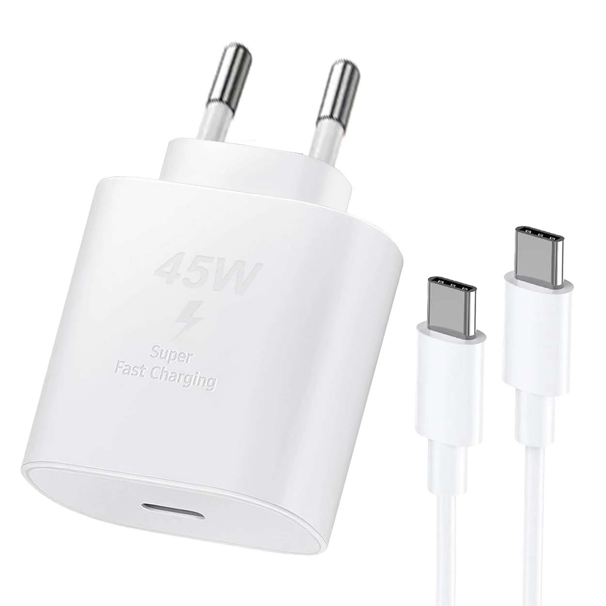 45W USB-C GaN Snabbladdare med 1m Kabel för Samsung, iPhone, iPad & Android Vit