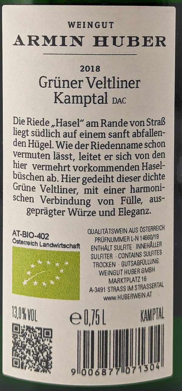 Vitt vin 6-pack, Weingut Huber 2018, Hasel Grüner Veltliner - Kamptal (2 av 4)