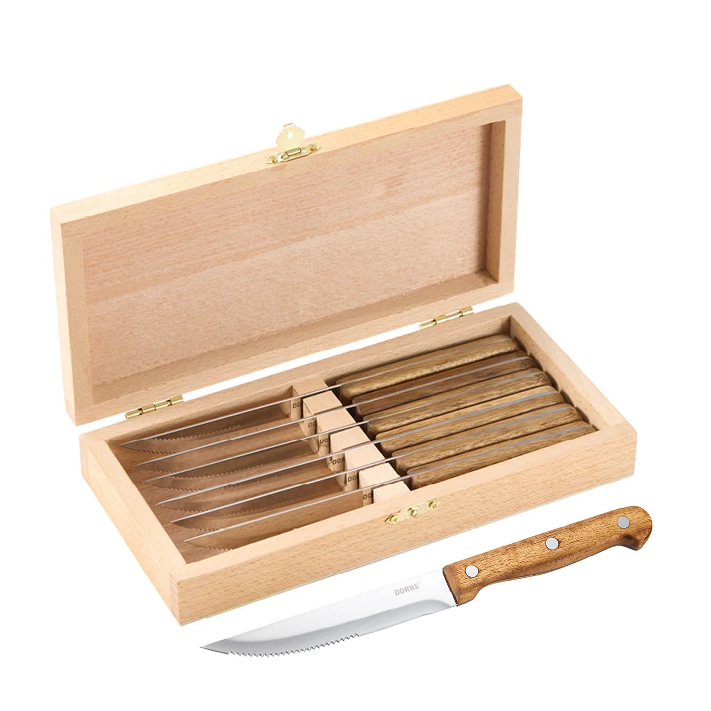 Dorre BBQ stekknivar 6-pack i rostfritt stål och akaciaträ