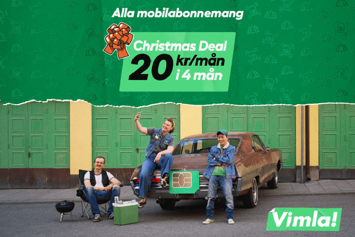 20 kr/mån i 4 månader för alla mobilabonnemang hos Vimla