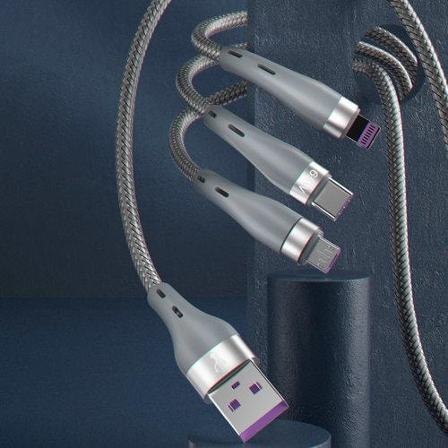 65w Super 3in1 kabel - Lightning / microUSB / USB-C 1,2m (1 av 2)