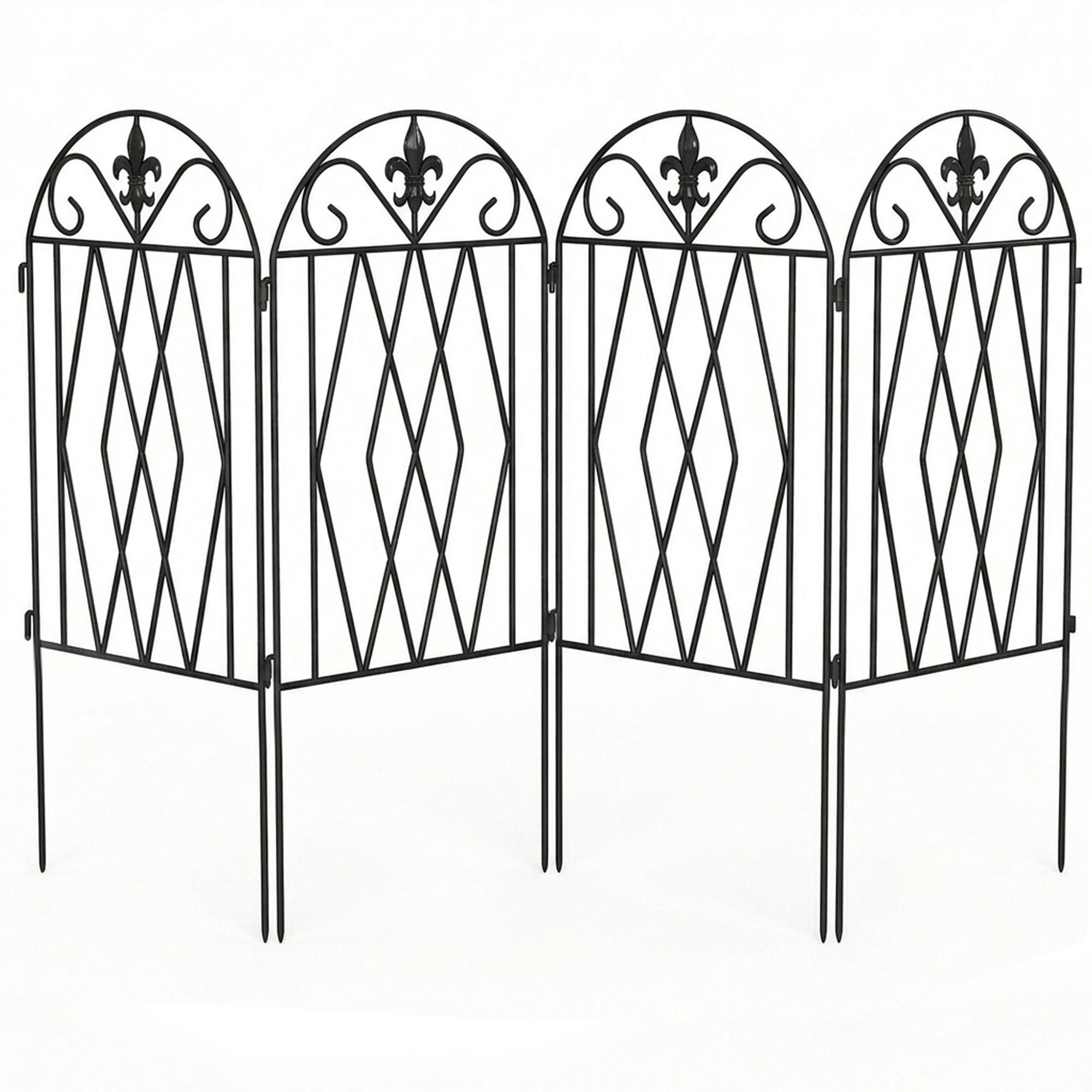 Set med 4 metallstaket 125x56 cm med välvd design, hållbara, enkla att installera för uteplats, gräsmatta, svarta
