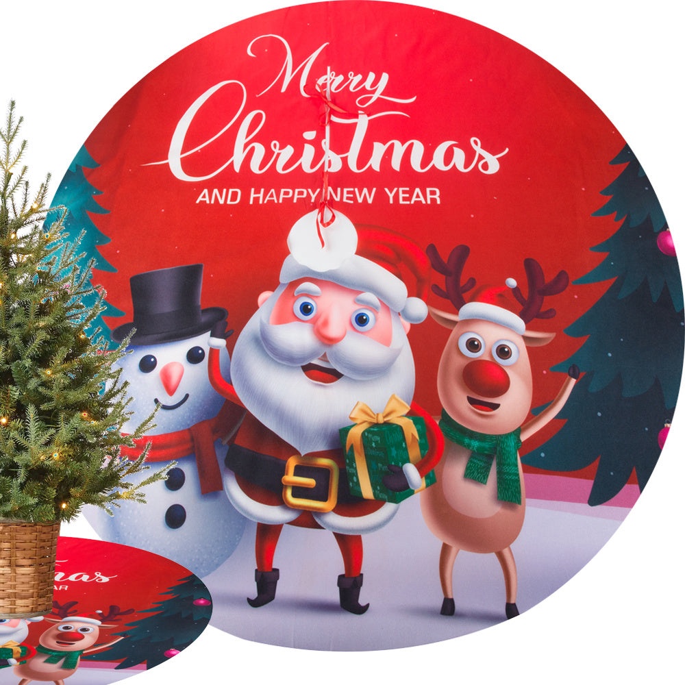 Julgransmatta rund 120 cm i tunn textil, julmotiv slumpas