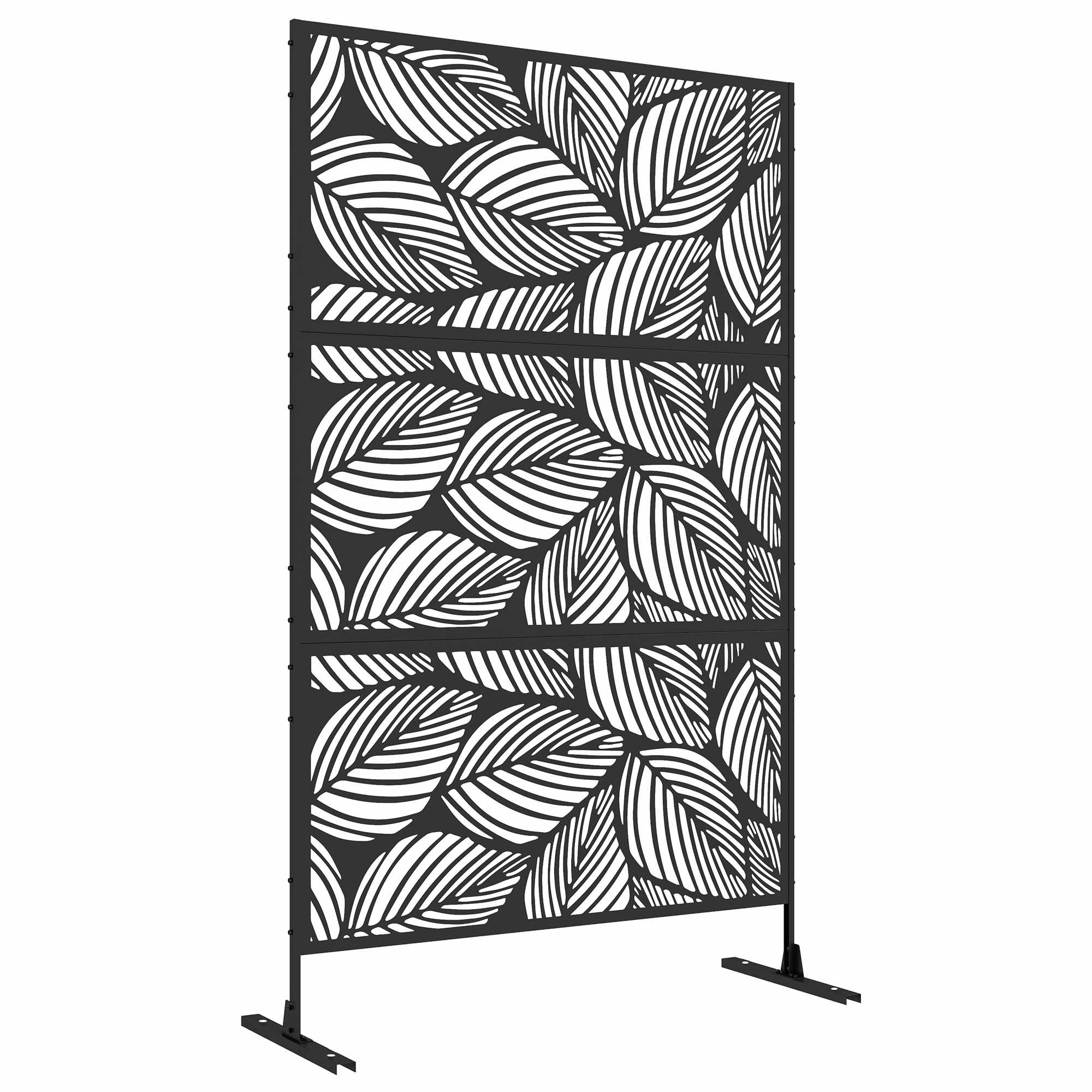 Dekorativ skärm för utomhusbruk, svart med växtmotiv, tillverkad av stål - 122 x 45 x 198 cm, svart