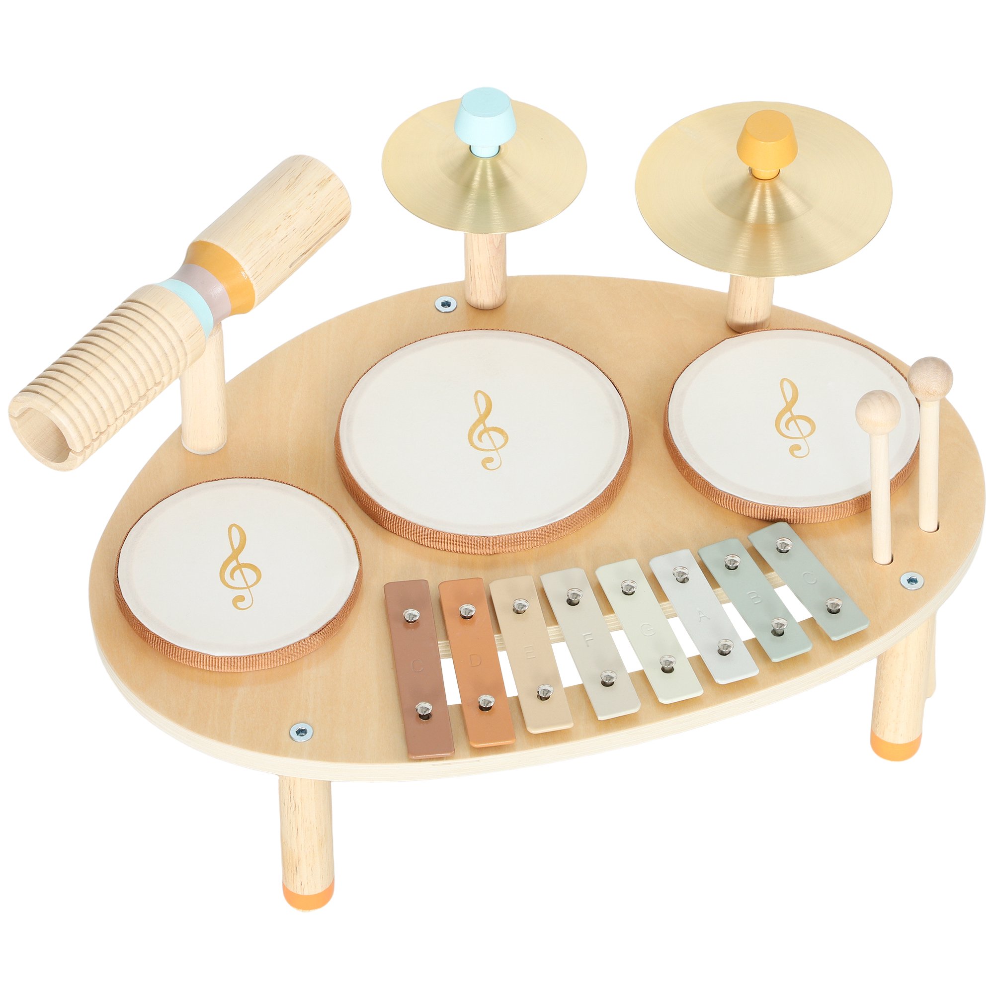 Barntrumset 4-i-1 Montessori musikinstrumentset med trummor, xylofon och slagverk för barn från 2 år