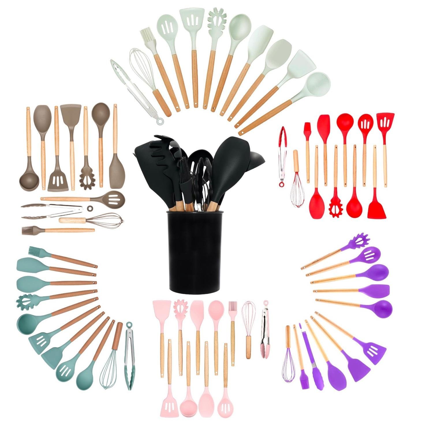 Köksredskap set 12 delar -Silikonredskap -Värmebeständig -nonstick -med behållare -olika färger (46 av 47)