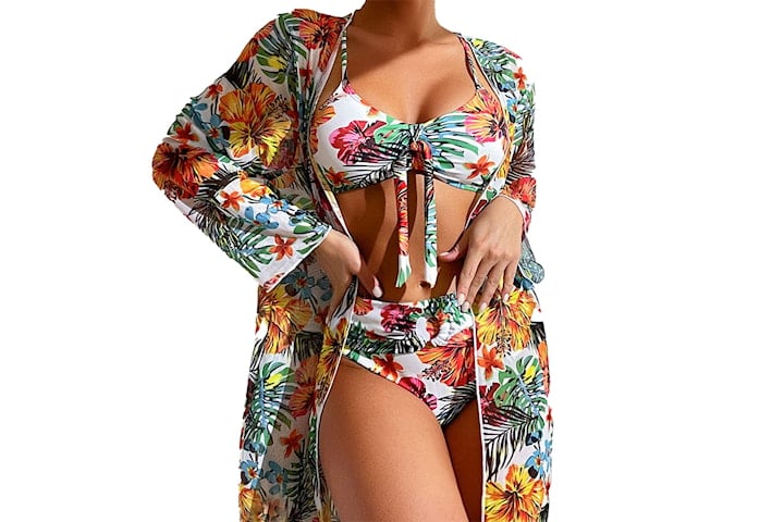 Bikini med hög midja och kimono