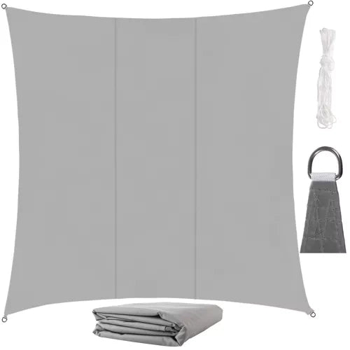 Solsegel kvadratiskt 3,6x3,6 m grå polyester 120 g/m² inkl snöre