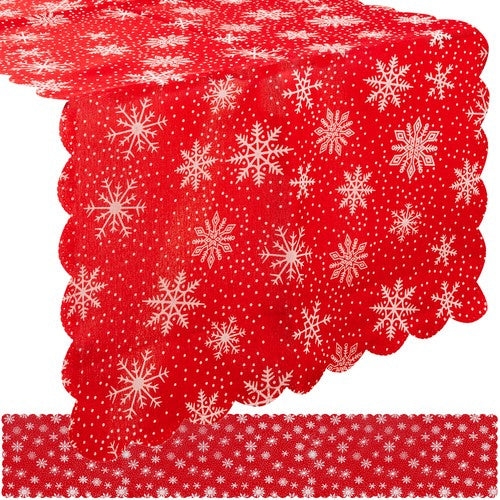 Julbordslöpare röd med vita snöflingor 220x35 cm polyester