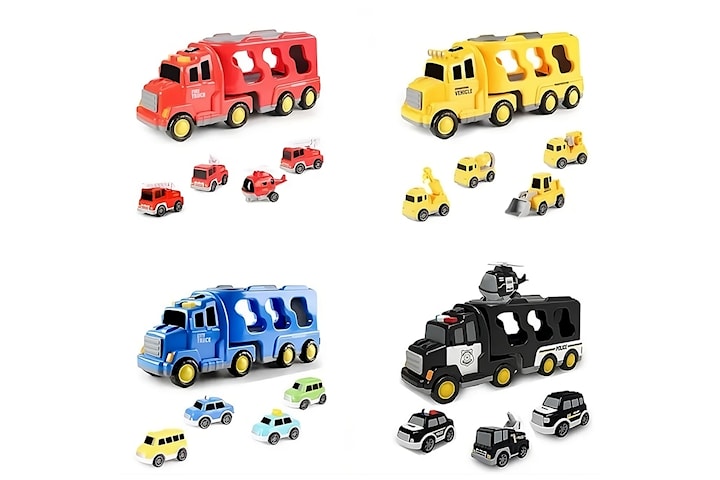 5-i-1 leksaksset med polis och brandbilar